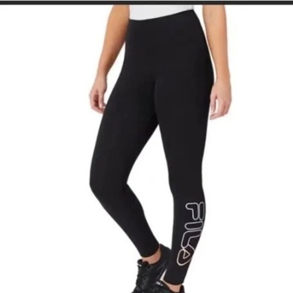 Fila Womens High Waisted Leggings Black Activewear Large athletic sporty